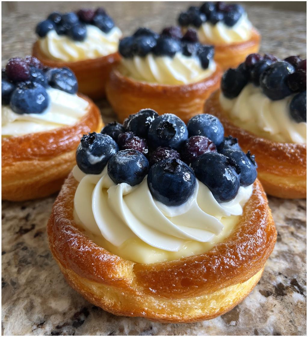 blueberry pastry rings with vanilla cream
