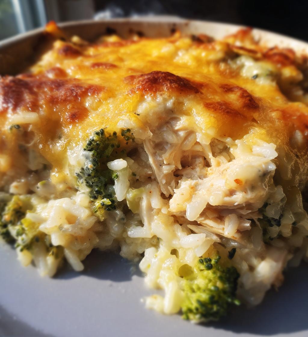 broccoli rice cheese and chicken casserole - detail 1