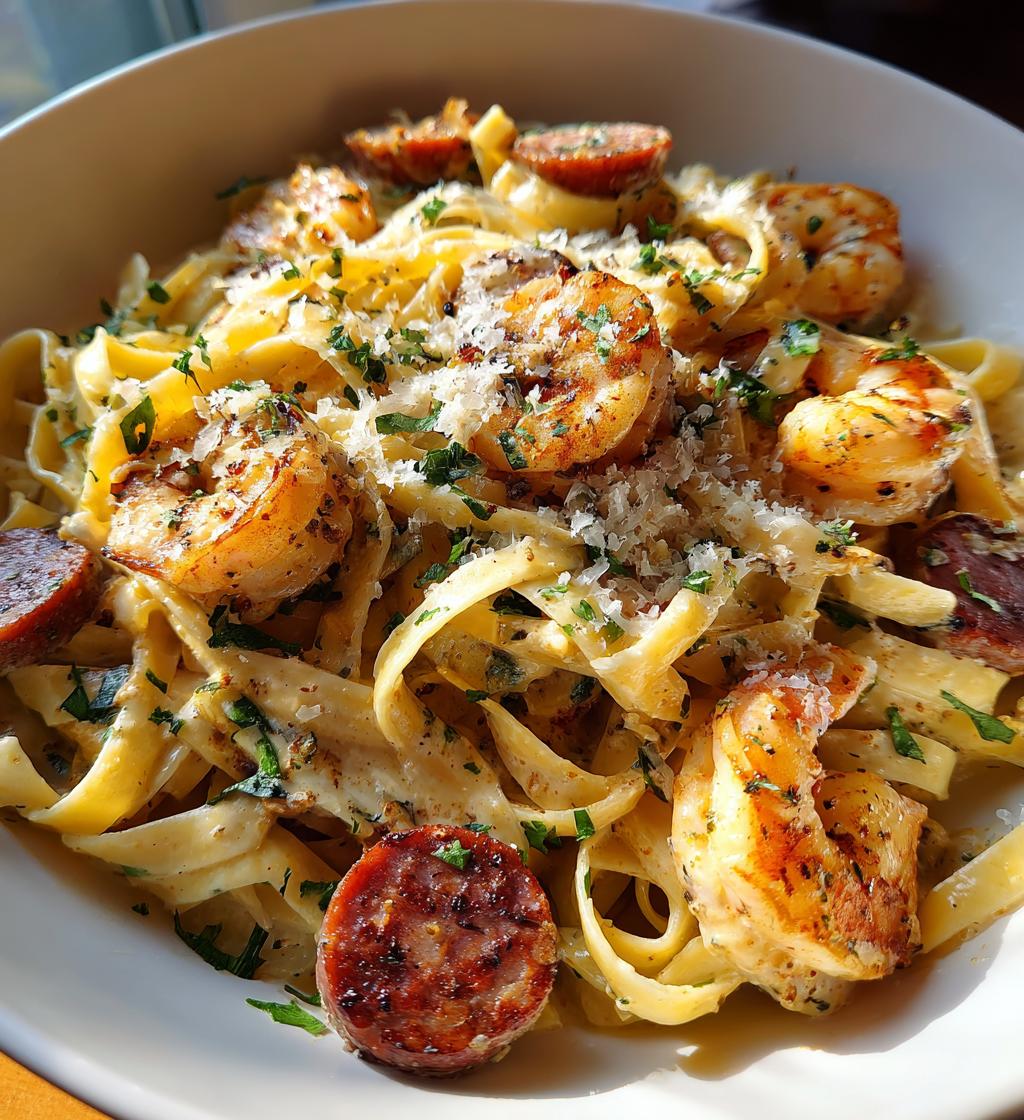cajun shrimp and sausage alfredo pasta