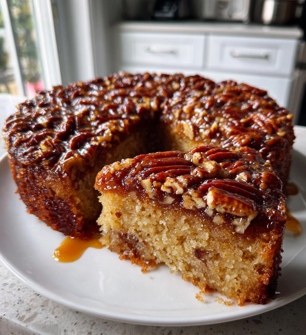 caramel pecan upside down cake with cinnamon - detail 1