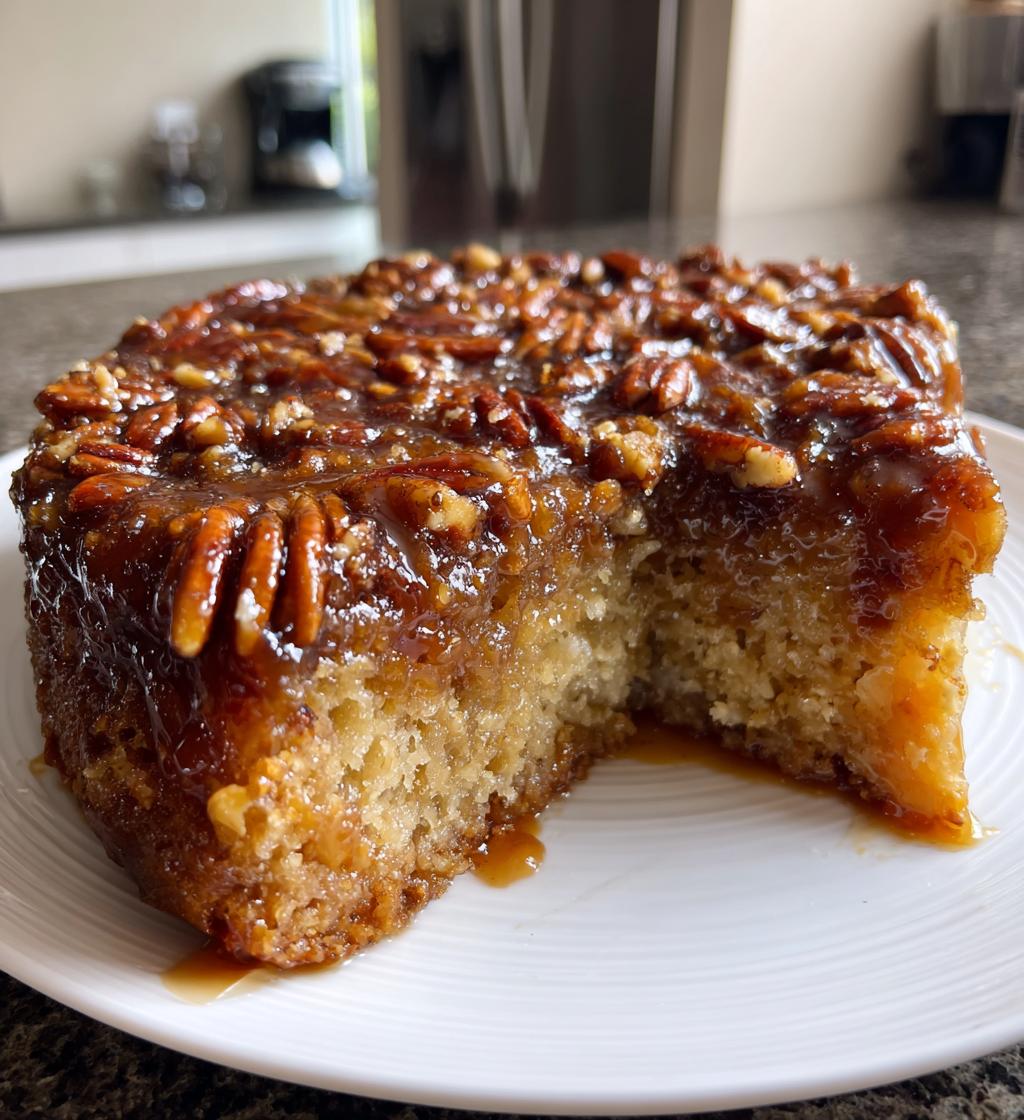 caramel pecan upside down cake with cinnamon