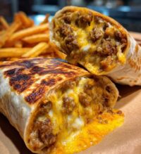 cheesy beef burritos with fries