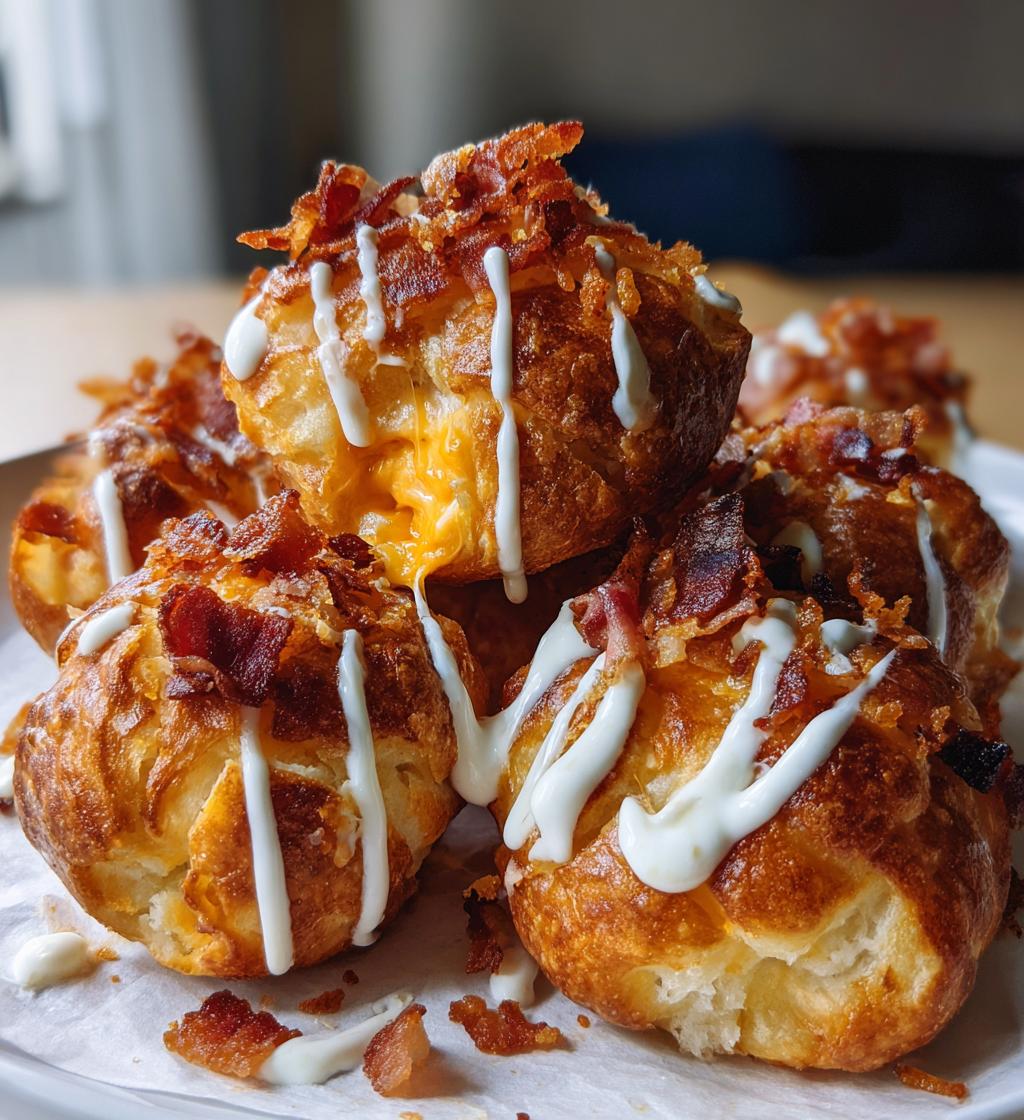 cheesy buffalo bacon pretzel bombs with ranch drizzle