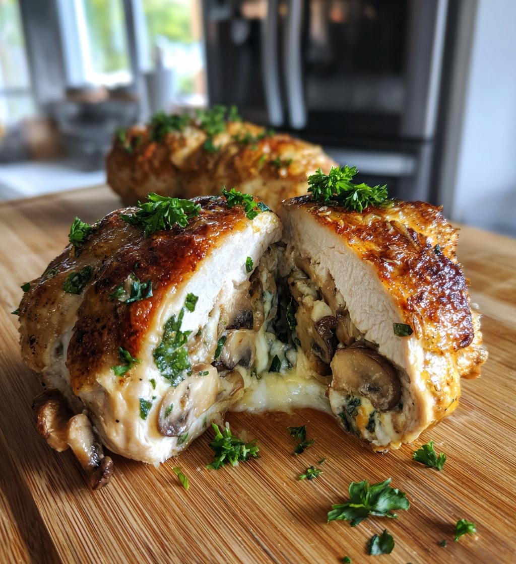 cheesy garlic butter mushroom stuffed chicken