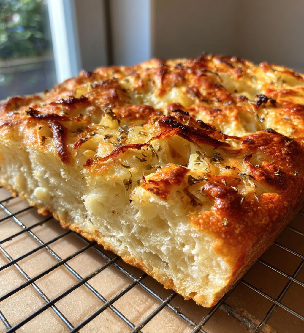 cheesy onion focaccia bread - detail 1