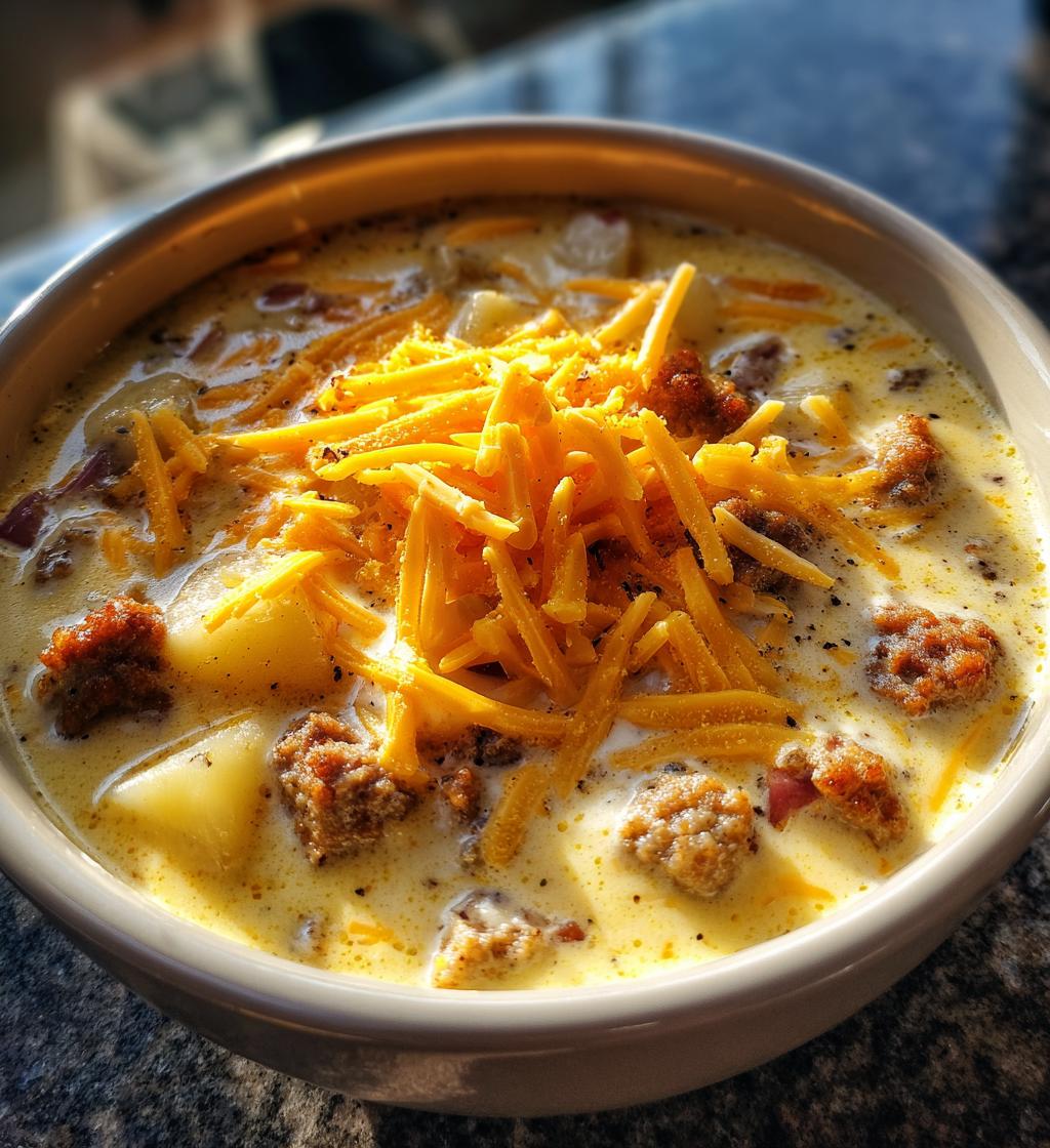 cheesy sausage potato soup - detail 1