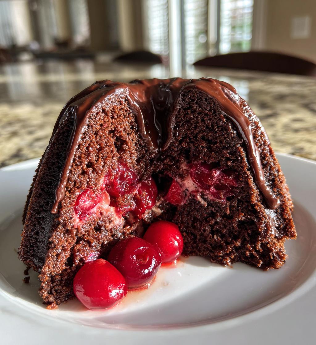cherry chocolate cream cheese bundt cake - detail 1