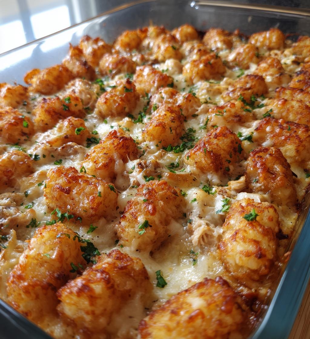 chicken alfredo tater tot casserole