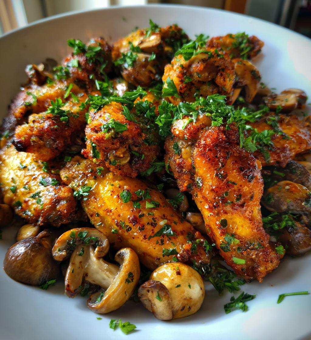 chicken wings with mushrooms
