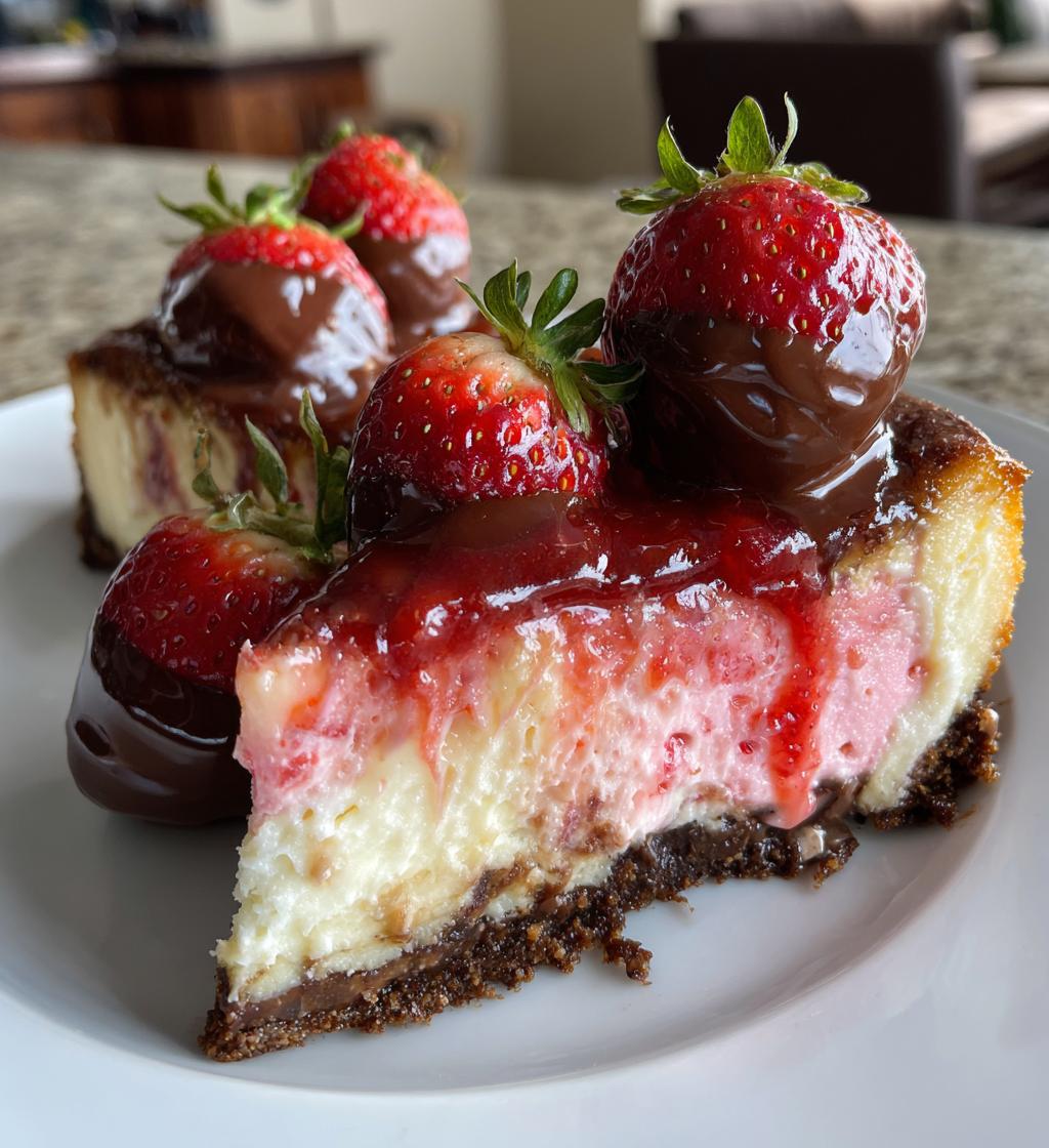 chocolate dipped strawberry cheesecake - detail 1