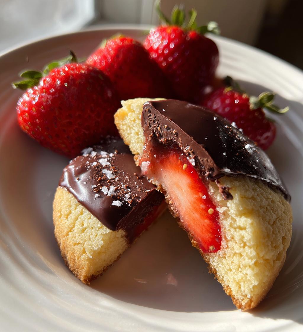 chocolate dipped strawberry shortbread cookies