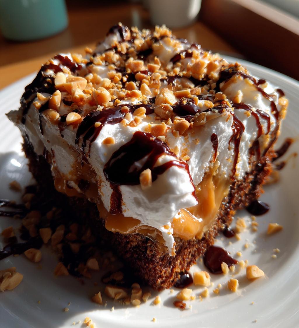 chocolate peanut butter poke cake - detail 1