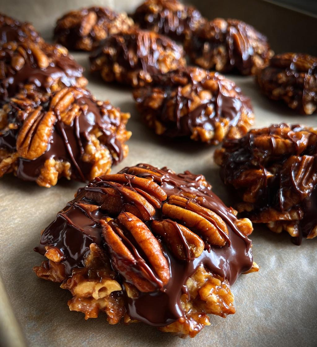 chocolate pecan turtle clusters - detail 1