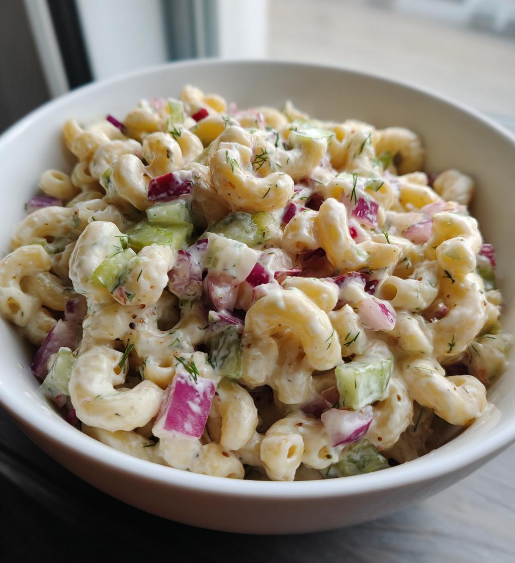 classic dill pickle macaroni salad