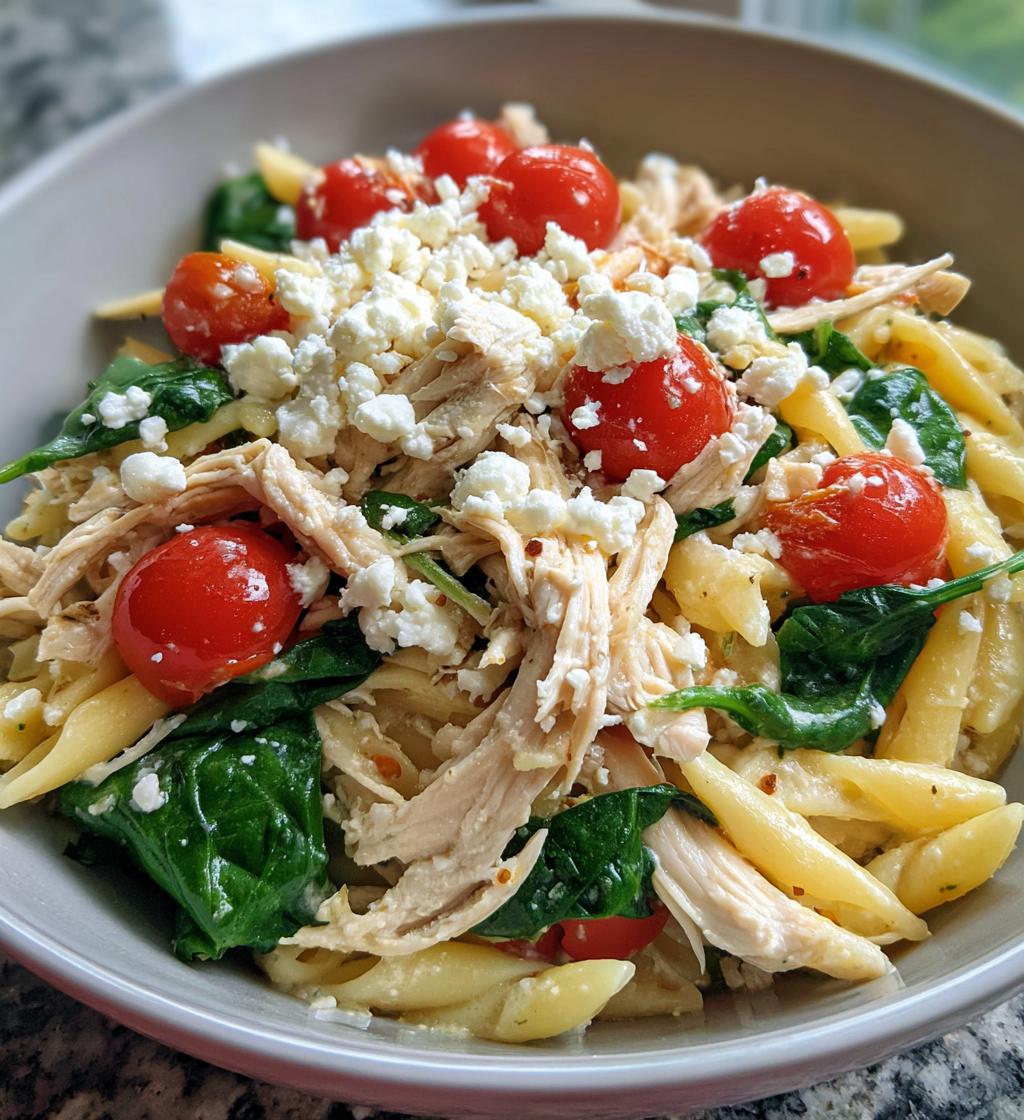 cold chicken spinach pasta salad - detail 1