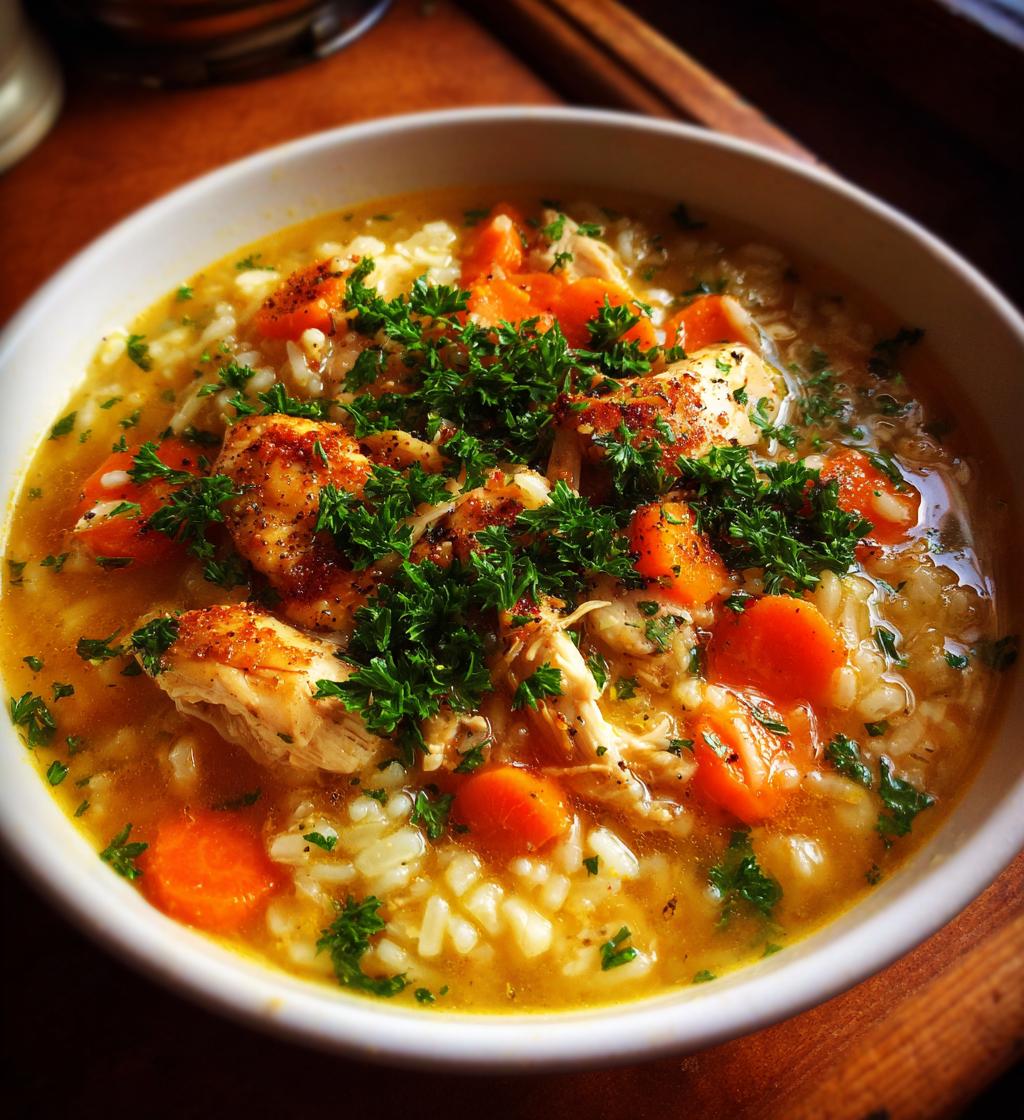 cozy lemon chicken rice soup - detail 1