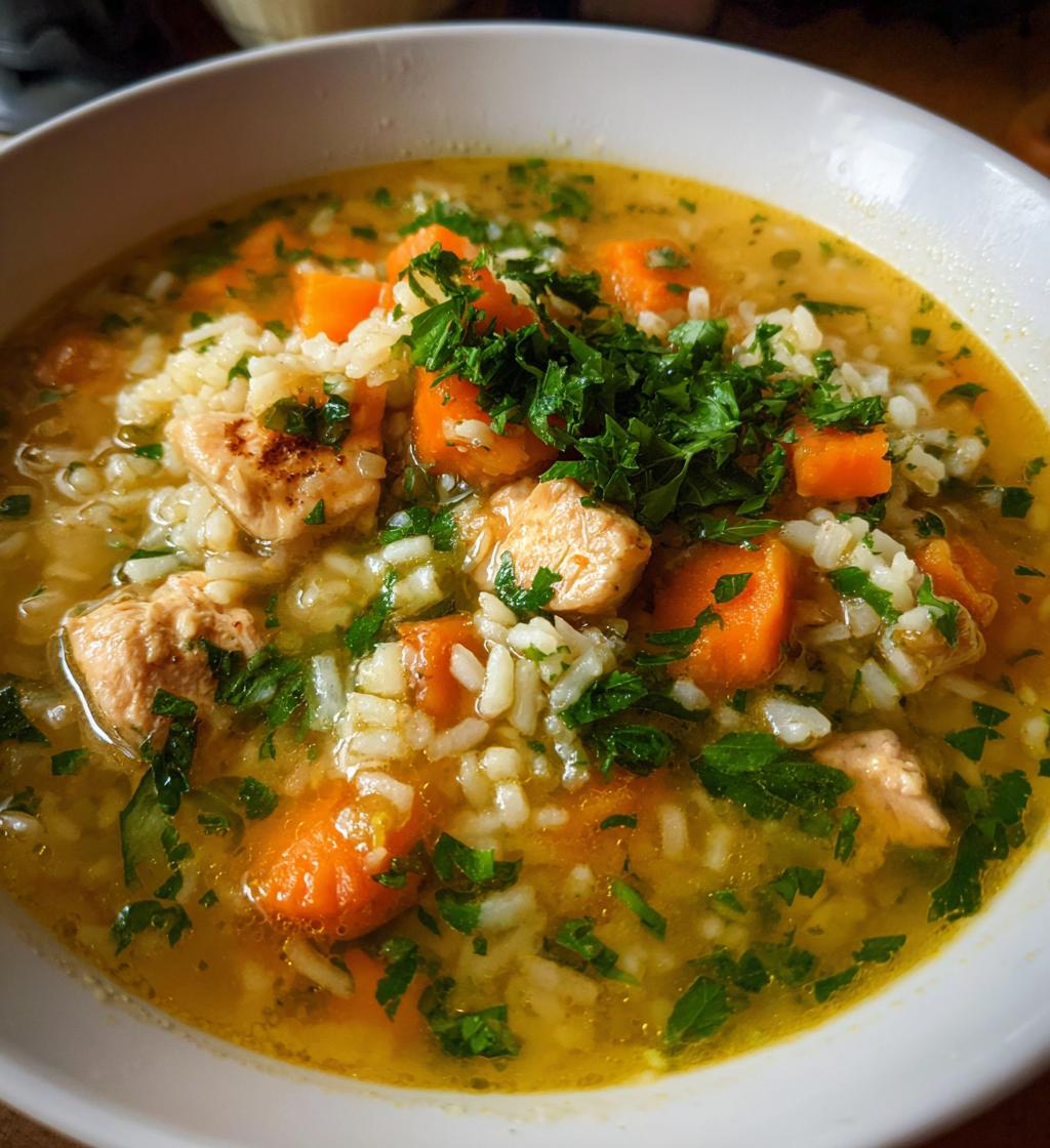 cozy lemon chicken rice soup