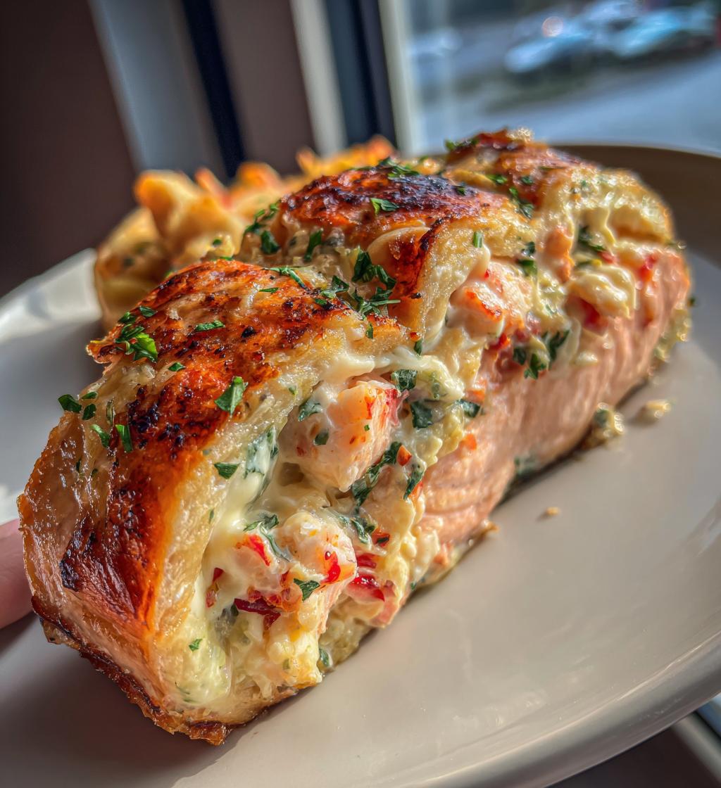 crab and shrimp stuffed salmon - detail 1