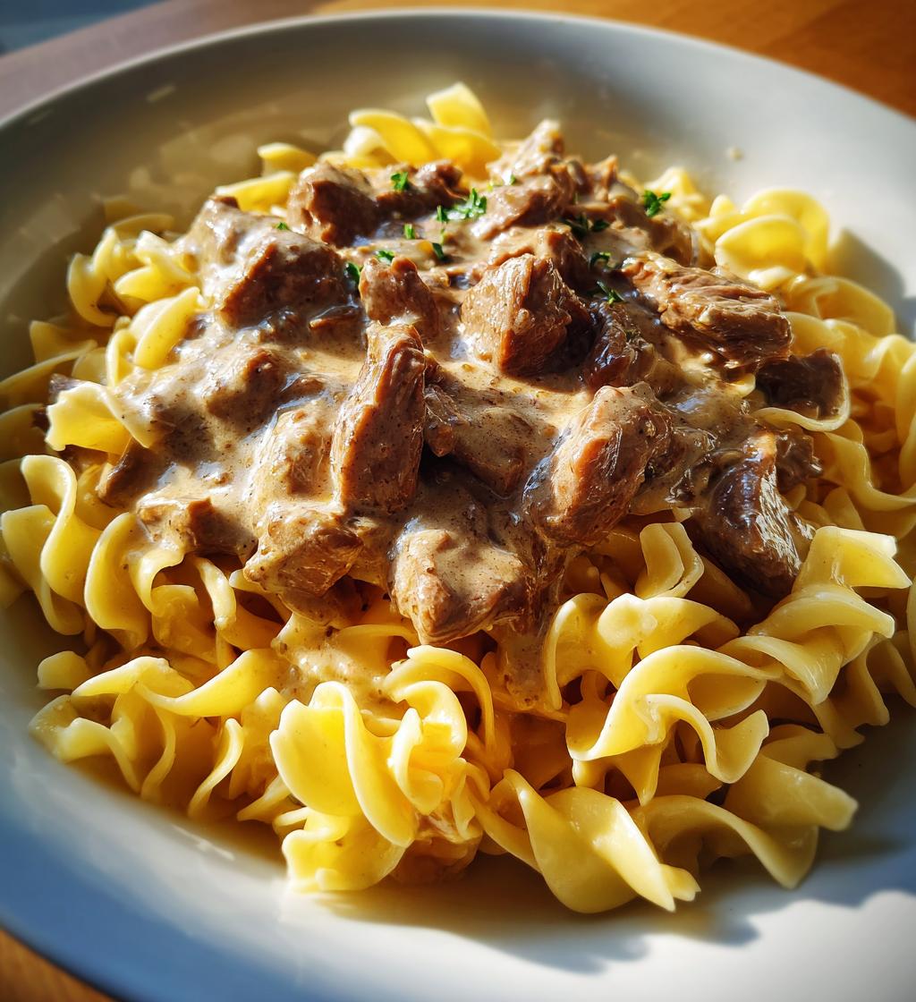 creamy beef stroganoff with tender noodles