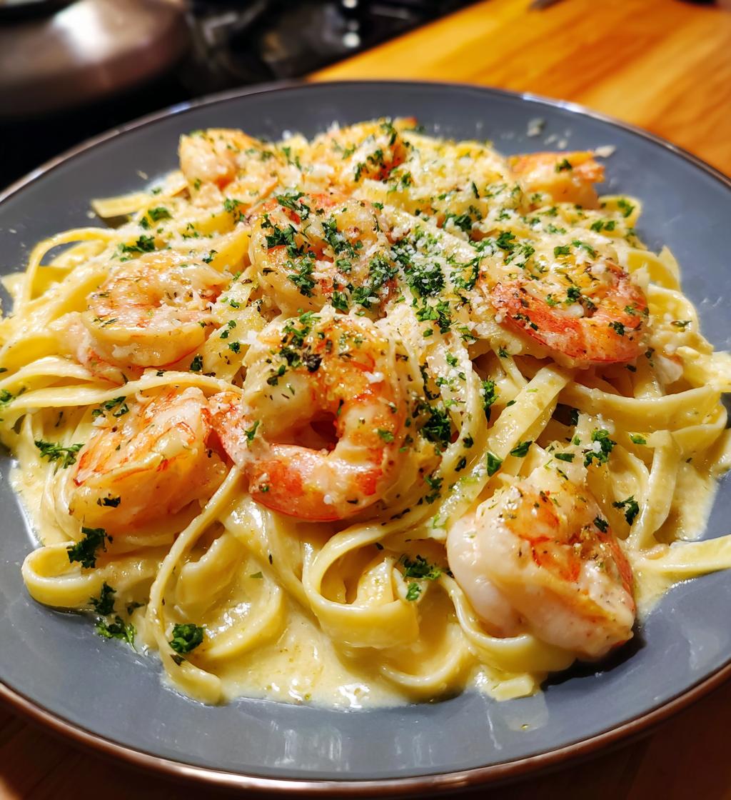 creamy garlic shrimp pasta