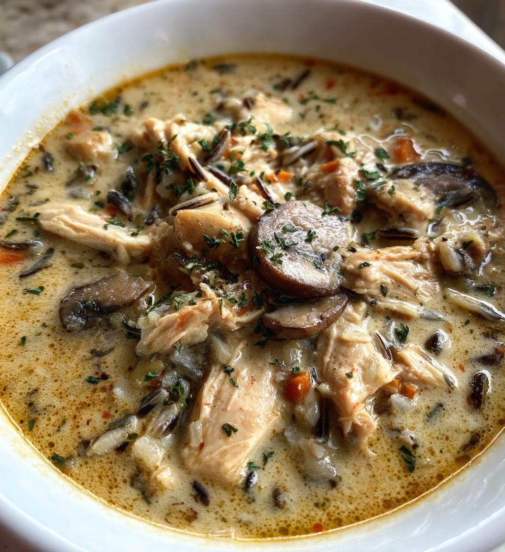 creamy mushroom chicken and wild rice soup