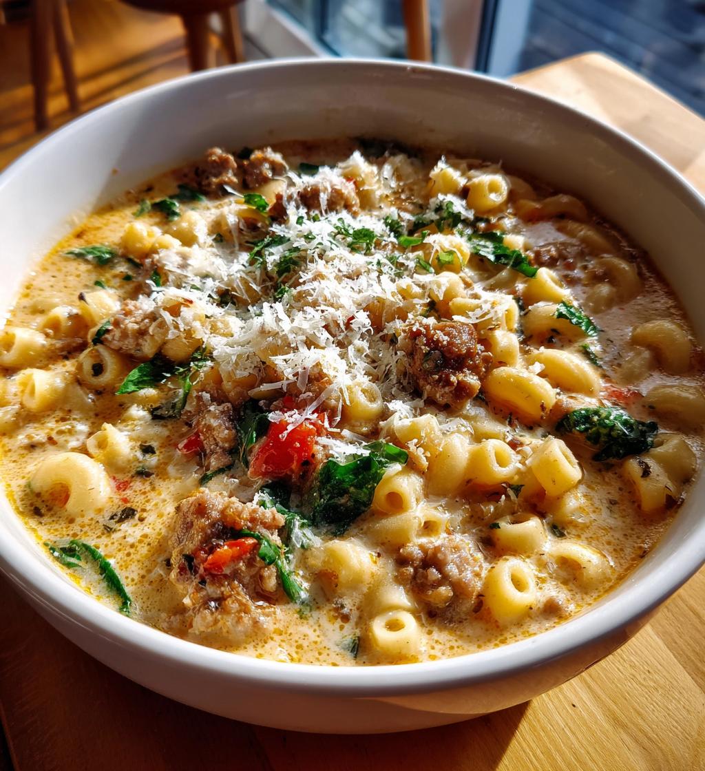 creamy parmesan italian sausage ditalini soup - detail 1