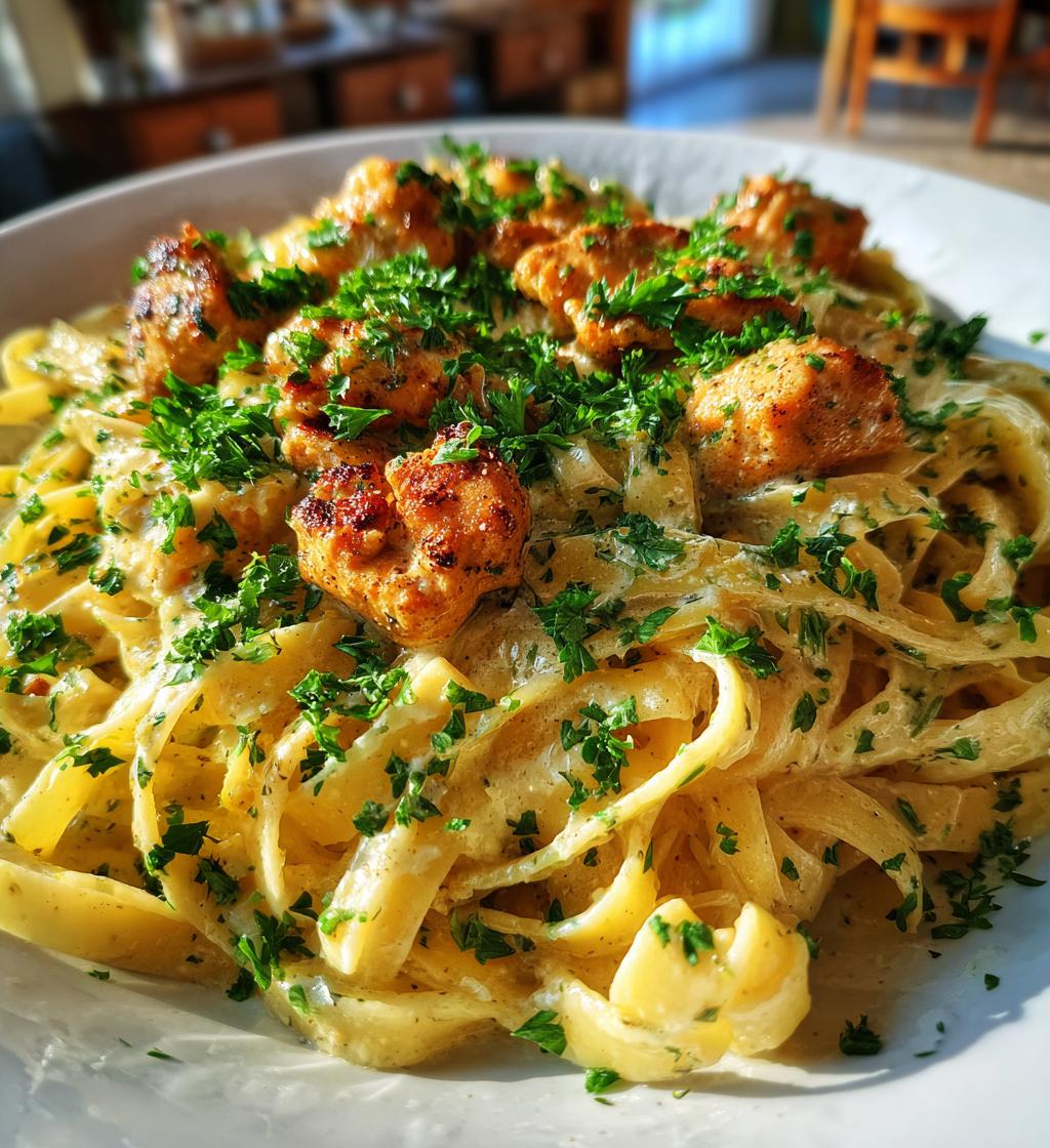 creamy parmesan pasta with garlic butter chicken bites - detail 1