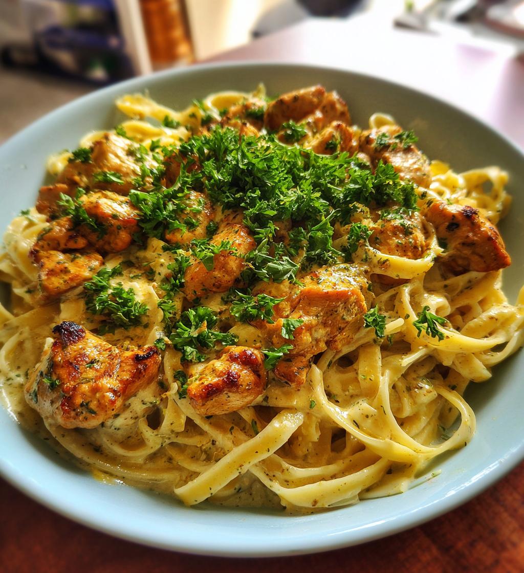 creamy parmesan pasta with garlic butter chicken bites