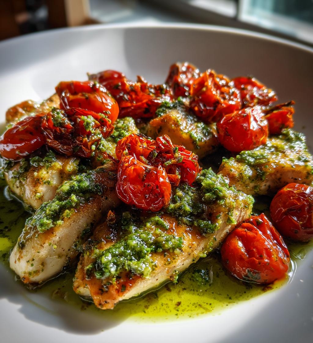 creamy pesto chicken with roasted tomatoes - detail 1