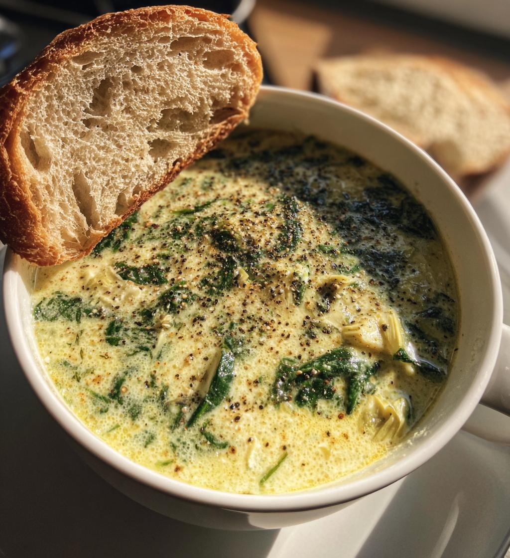 creamy spinach artichoke soup - detail 1
