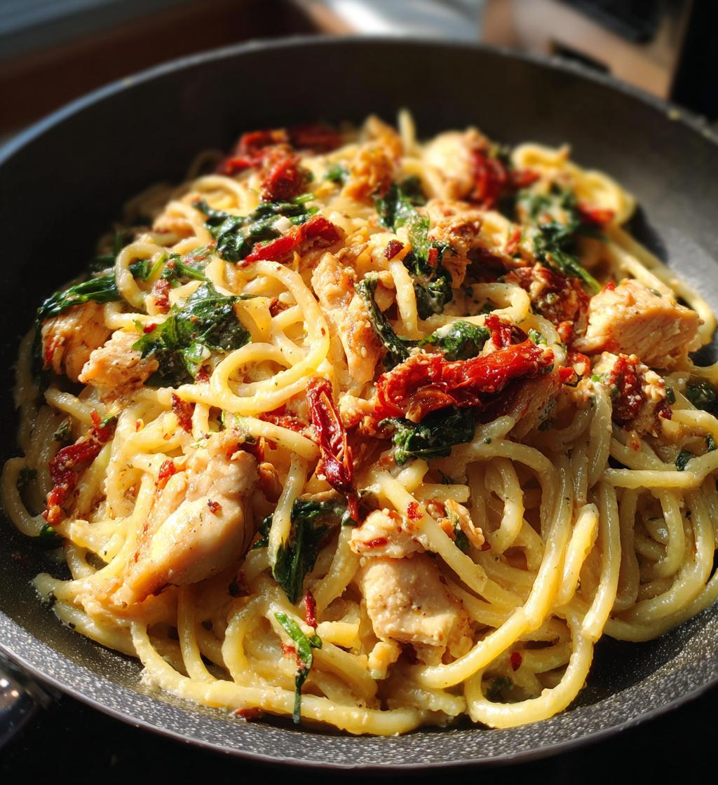 creamy sun dried tomato chicken pasta - detail 1