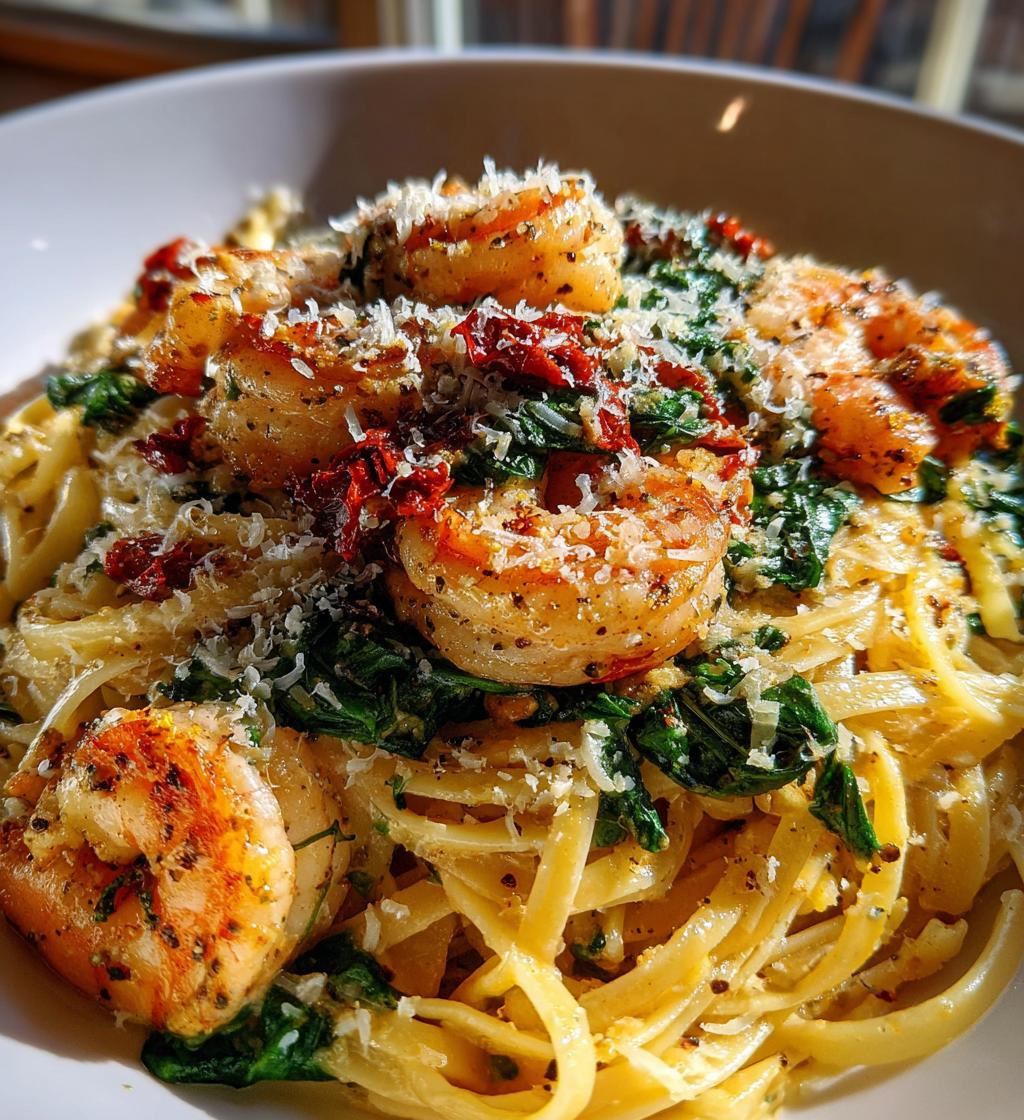 creamy tuscan shrimp linguine - detail 1