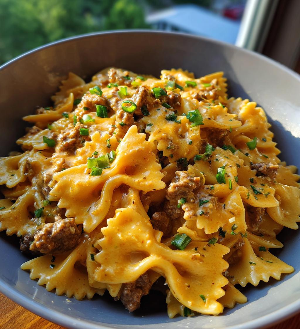 creamy velveeta beef bowtie pasta