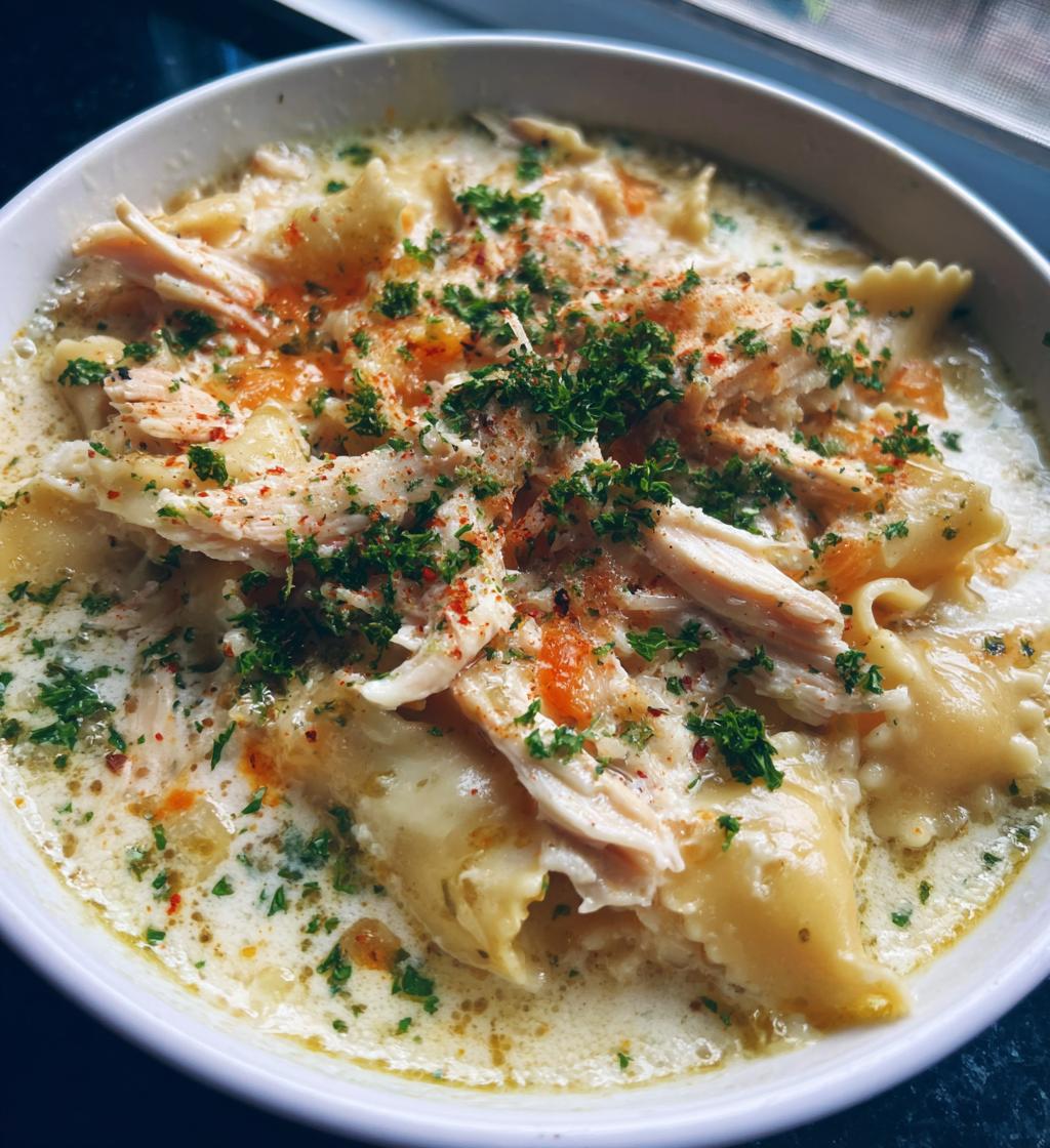 creamy white chicken lasagna soup - detail 1