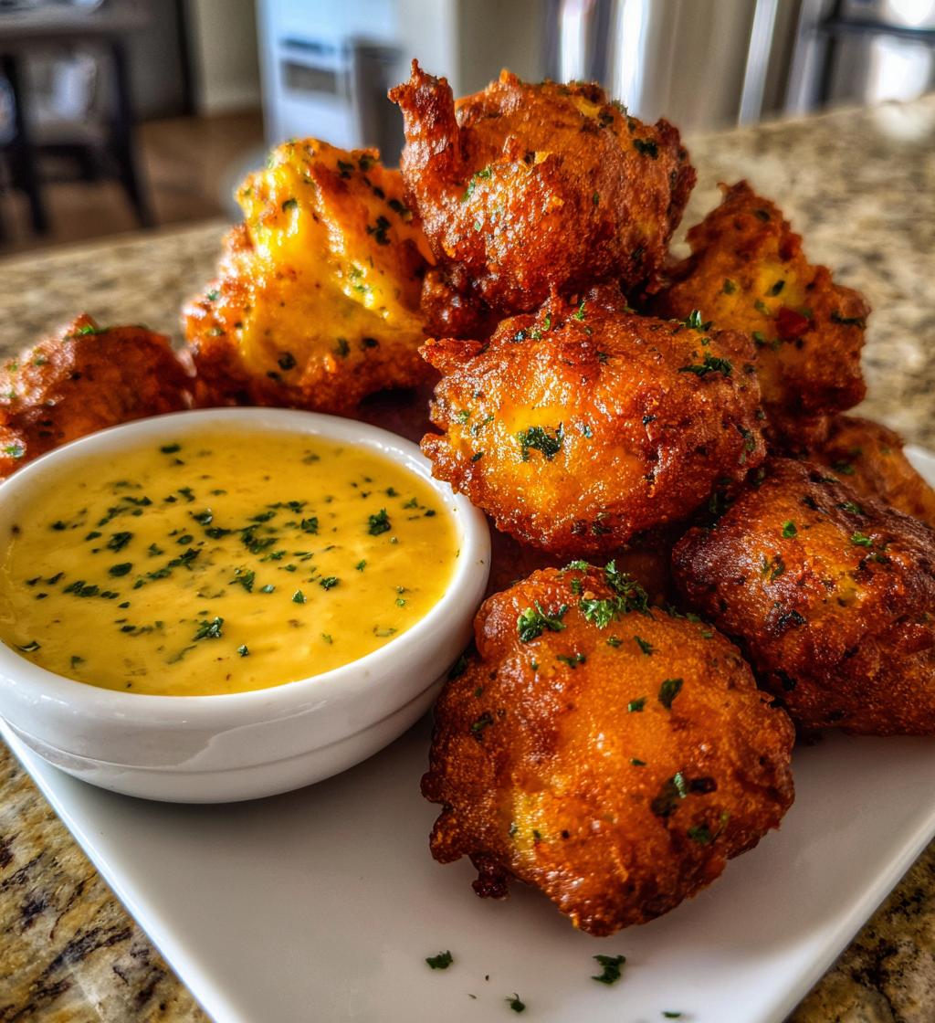 crispy crawfish beignets with jalapeno cheddar dip - detail 1