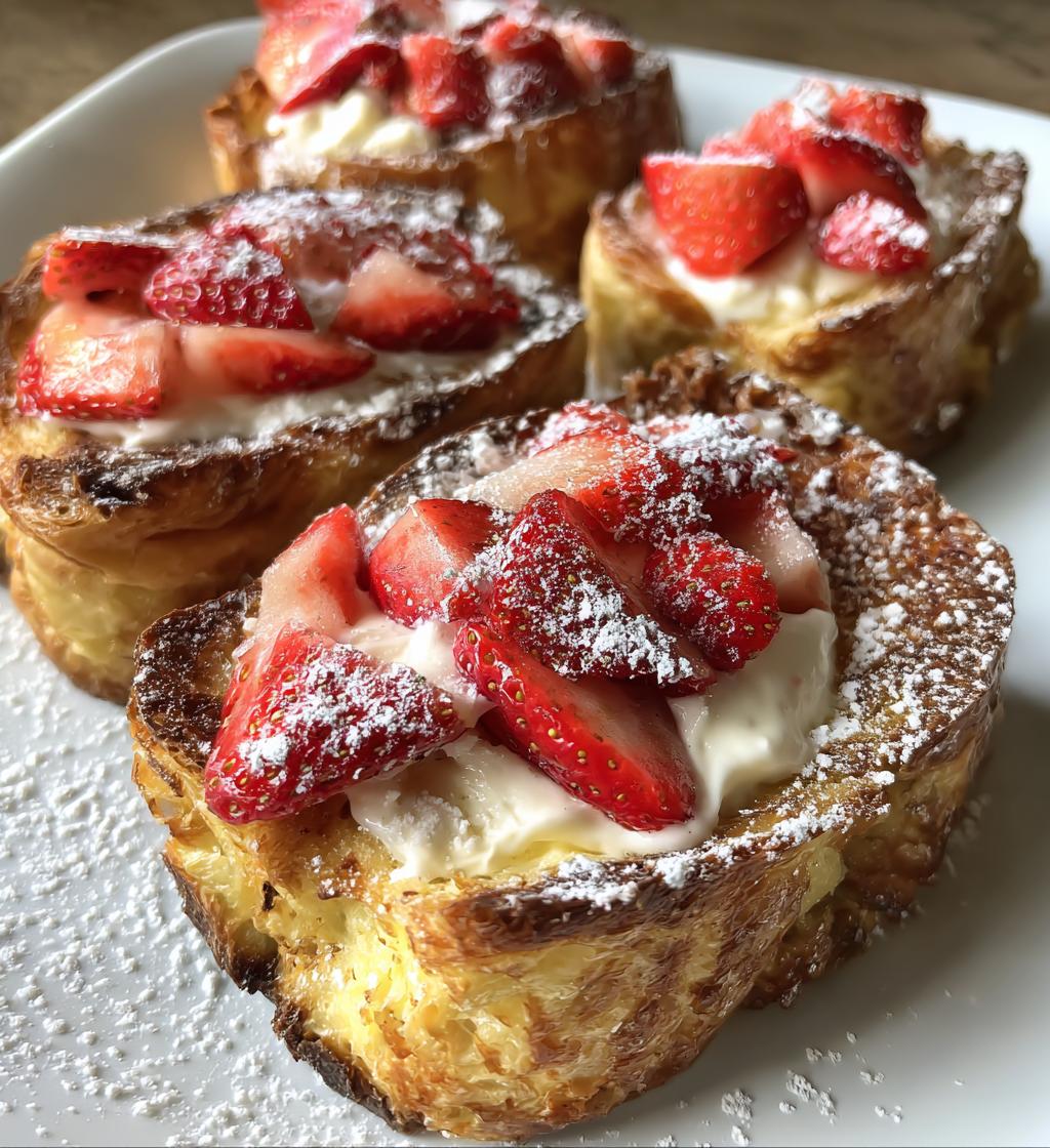 croissant baked french toast with strawberries and cream cheese - detail 1
