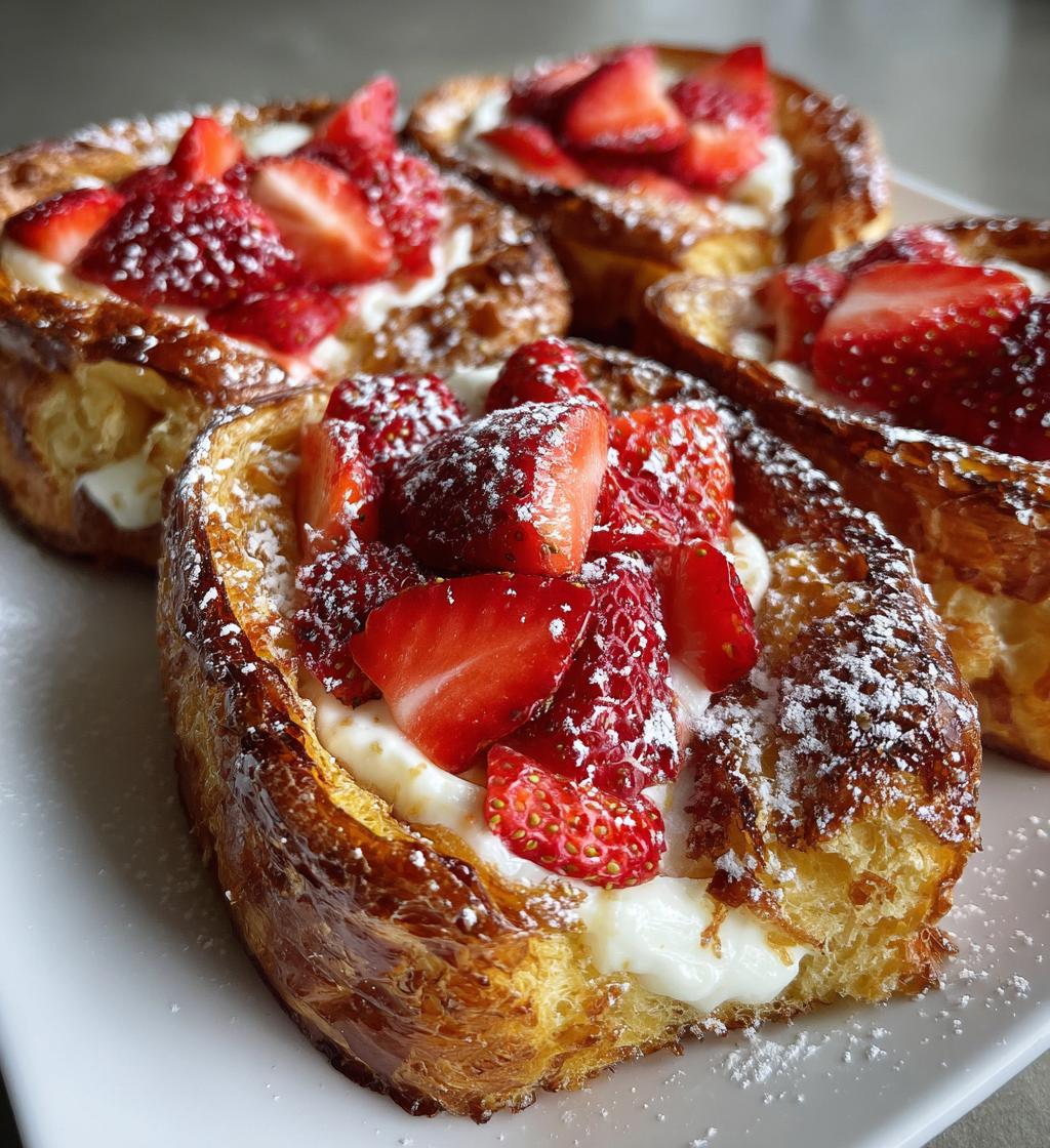 croissant baked french toast with strawberries and cream cheese