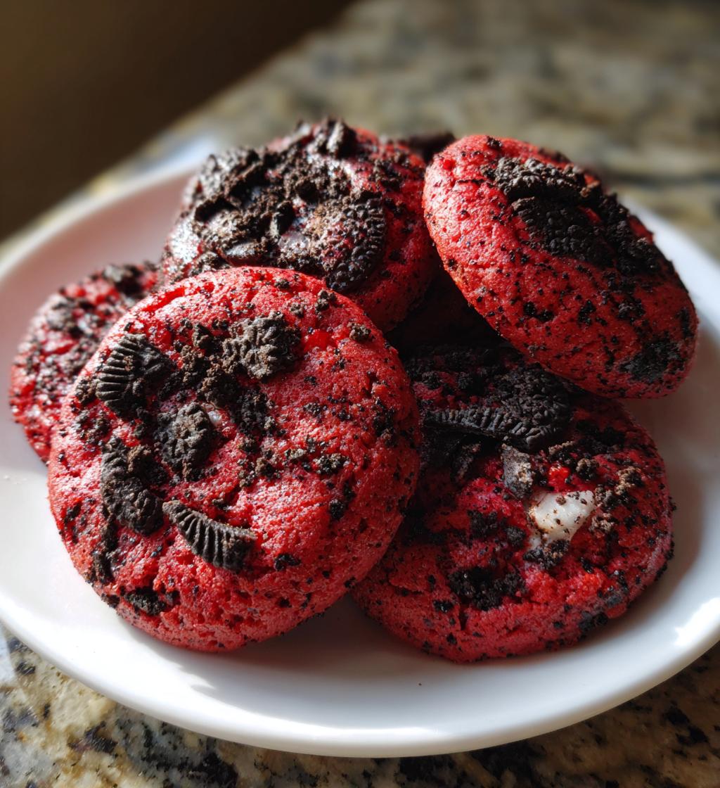 crushed oreo red velvet cookies - detail 1