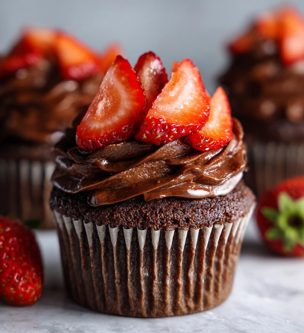 dark chocolate and strawberry cupcakes - detail 1