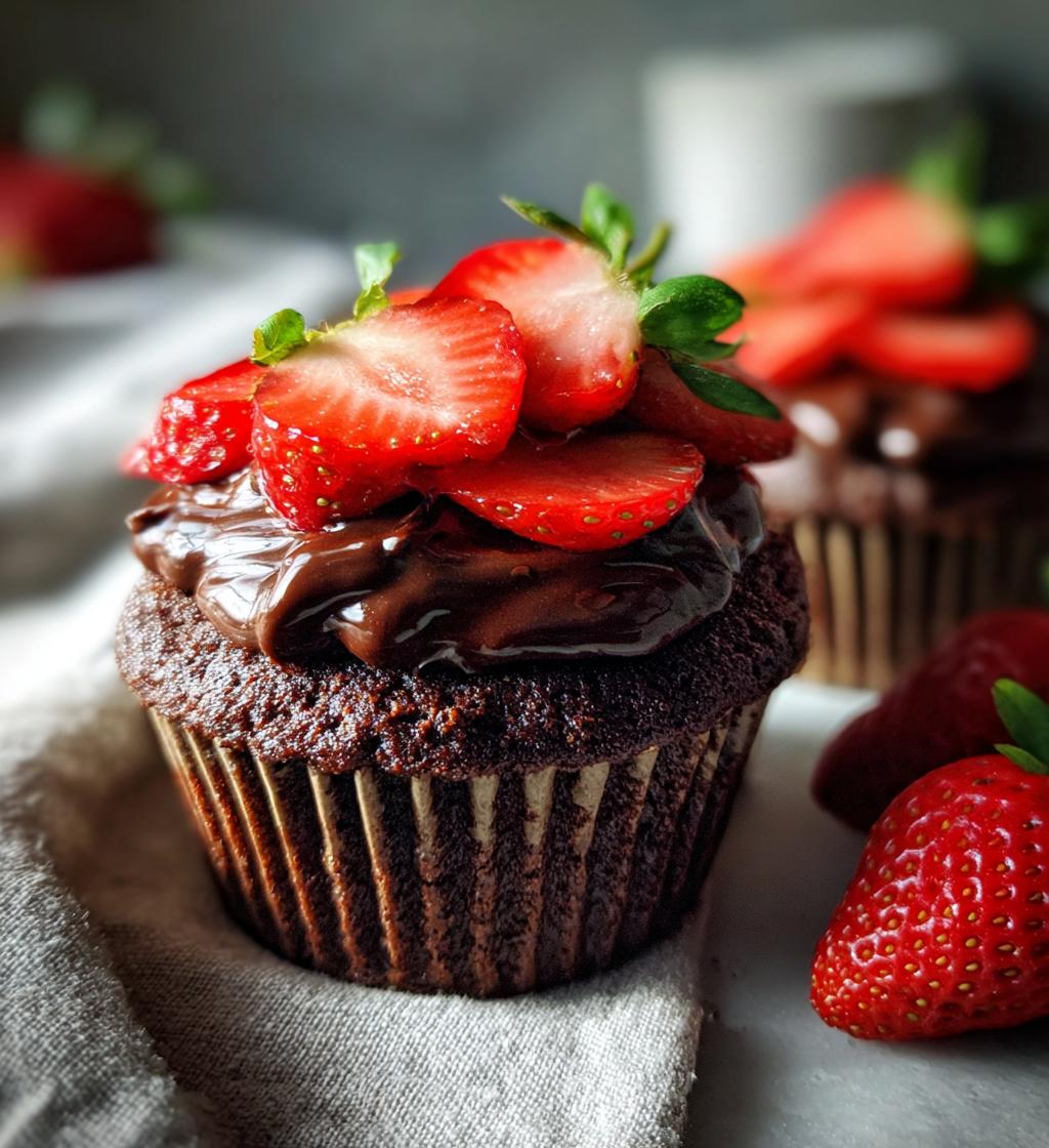 dark chocolate and strawberry cupcakes
