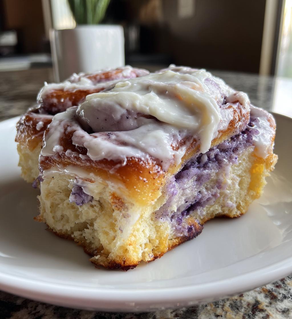 decadent ube cinnamon rolls with cream cheese frosting