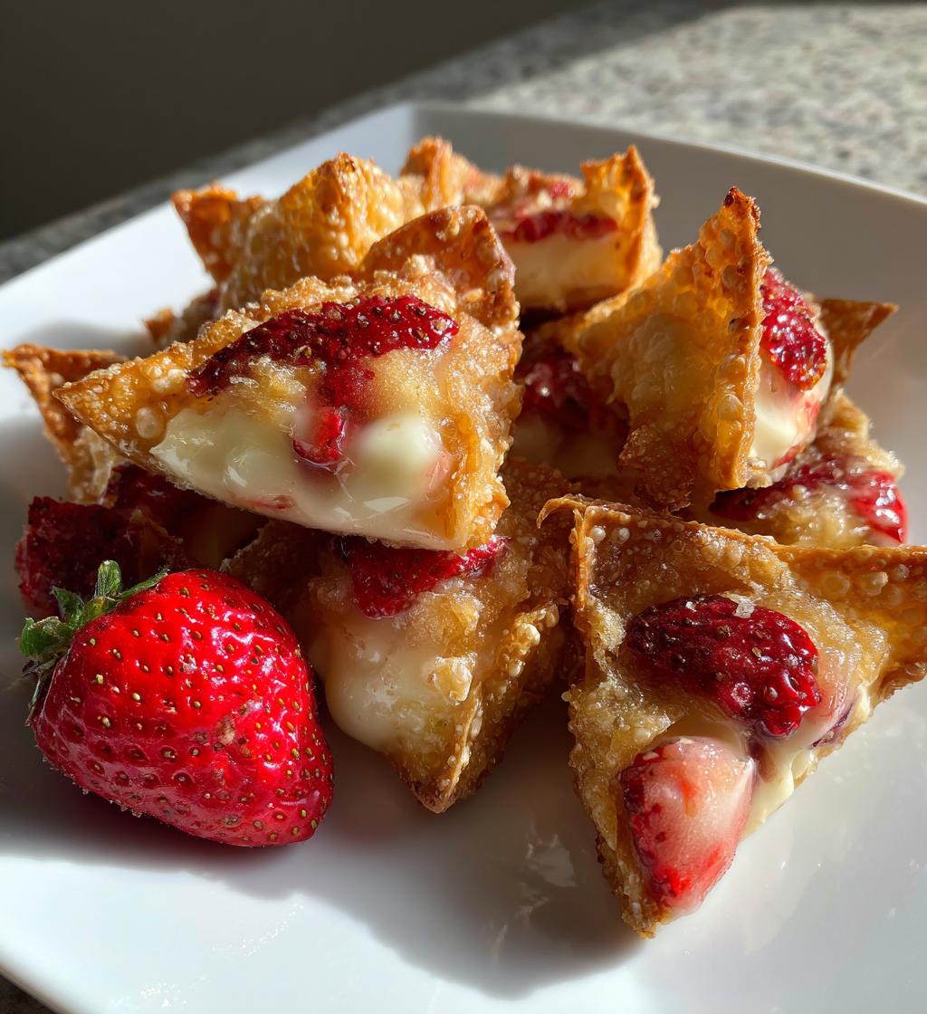 deep fried strawberry cheesecake wonton bites