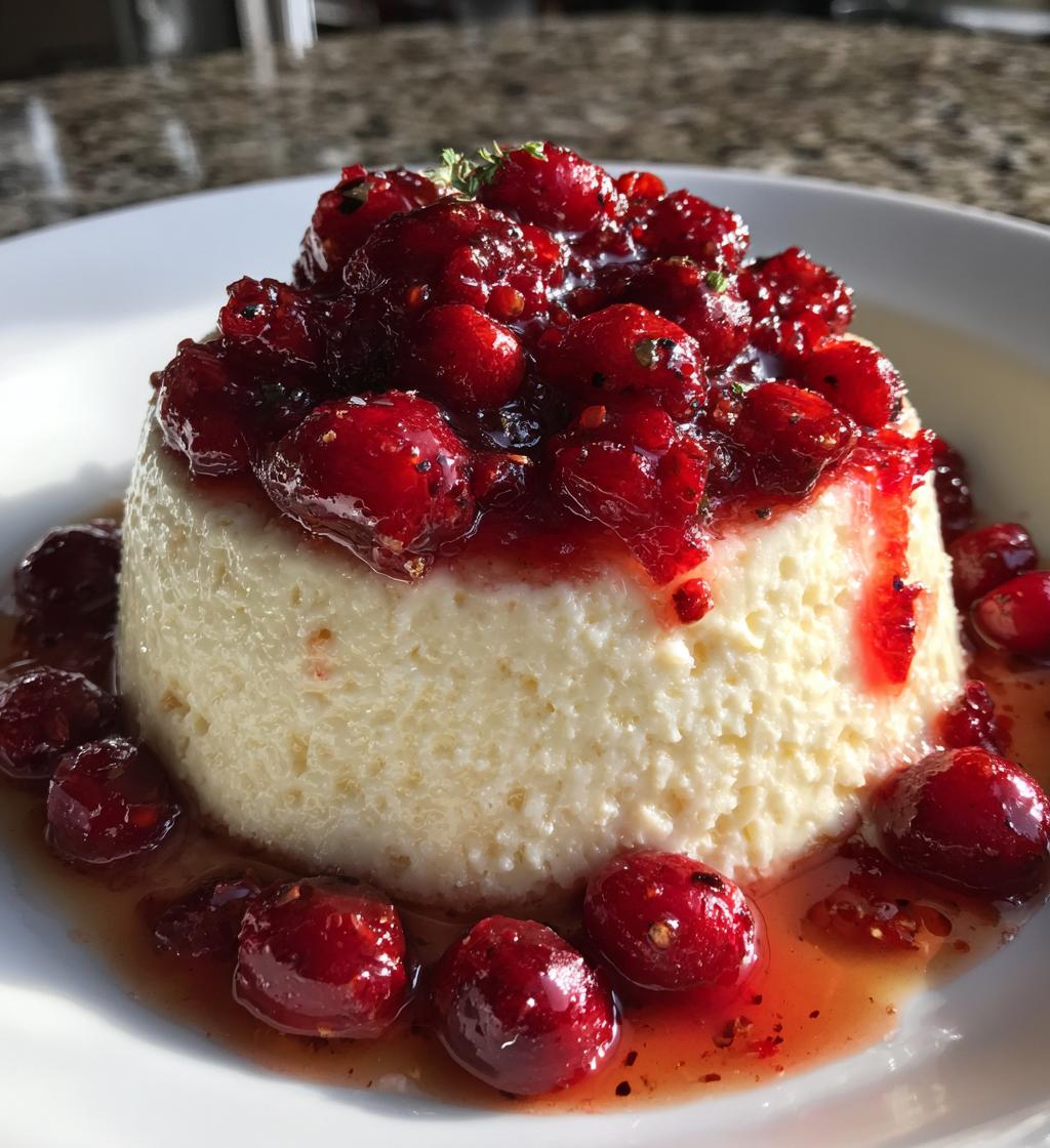 eggnog panna cotta with spiked cranberry sauce