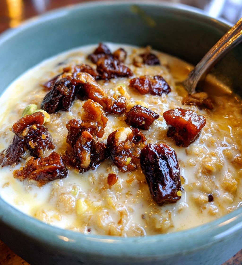 farro breakfast pudding with dates and cardamom