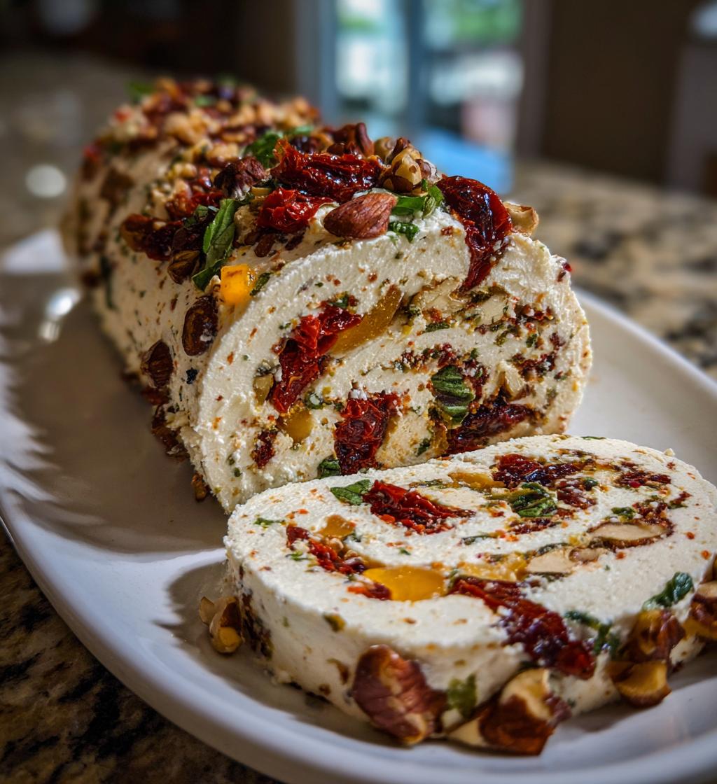 festive holiday antipasto cream cheese log - detail 1