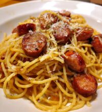fried spaghetti sausages