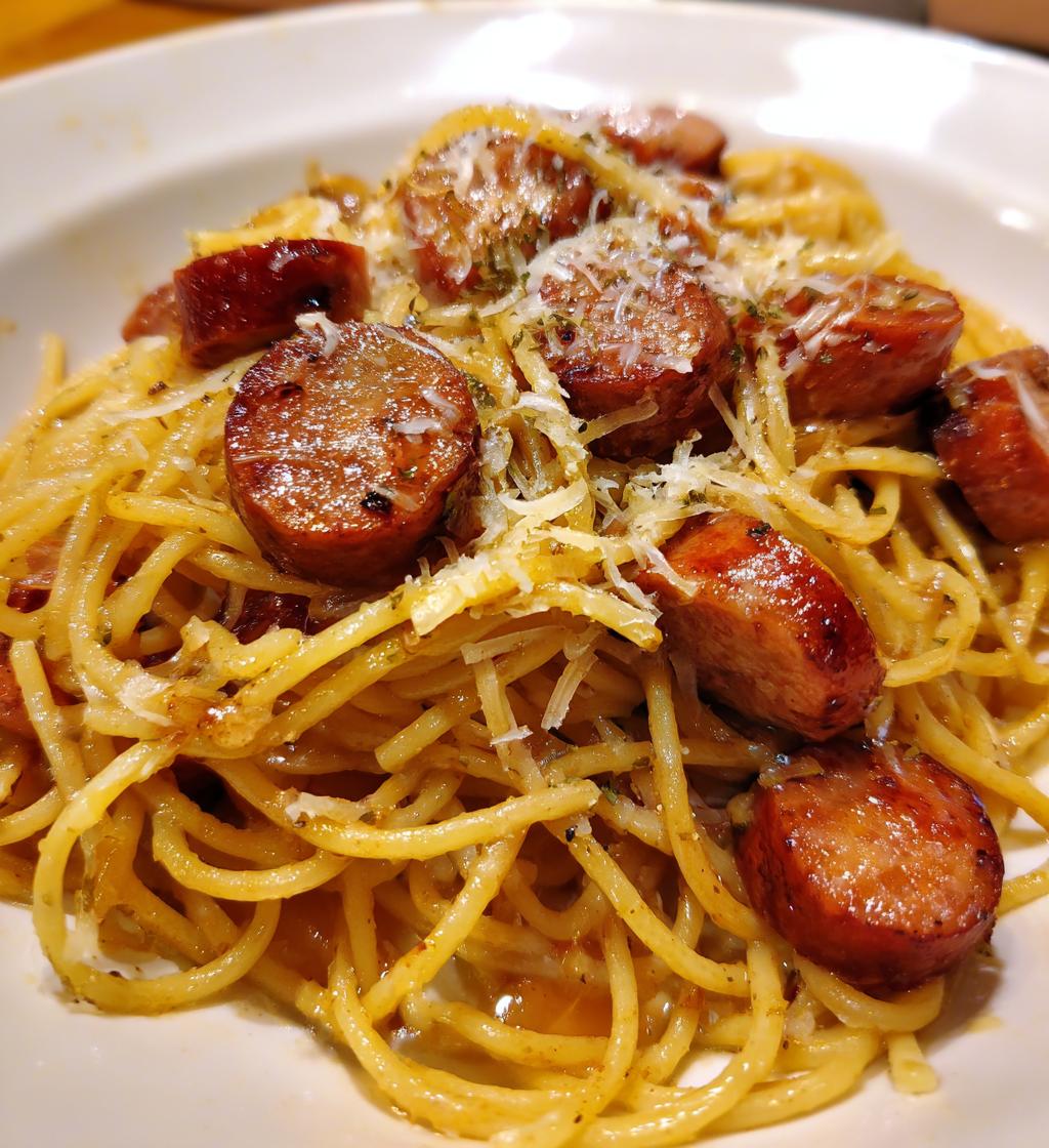 fried spaghetti sausages