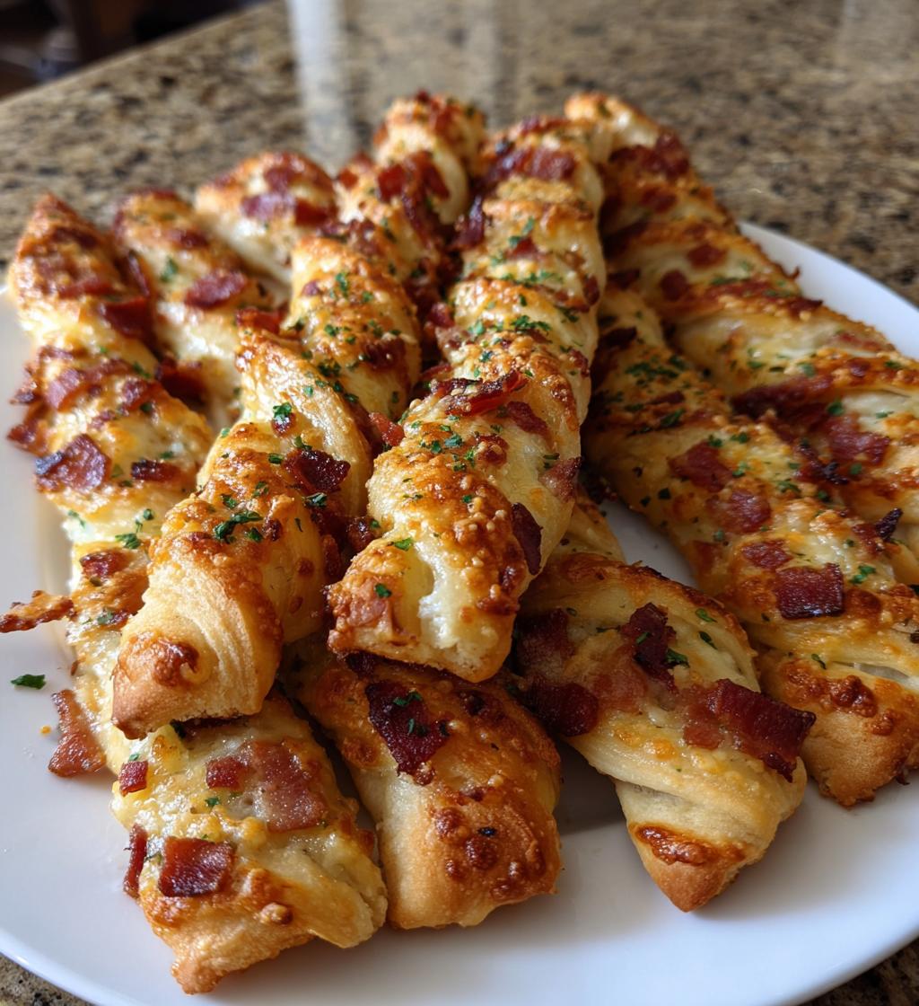 garlic butter bacon alfredo pizza twists - detail 1