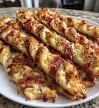garlic butter bacon alfredo pizza twists