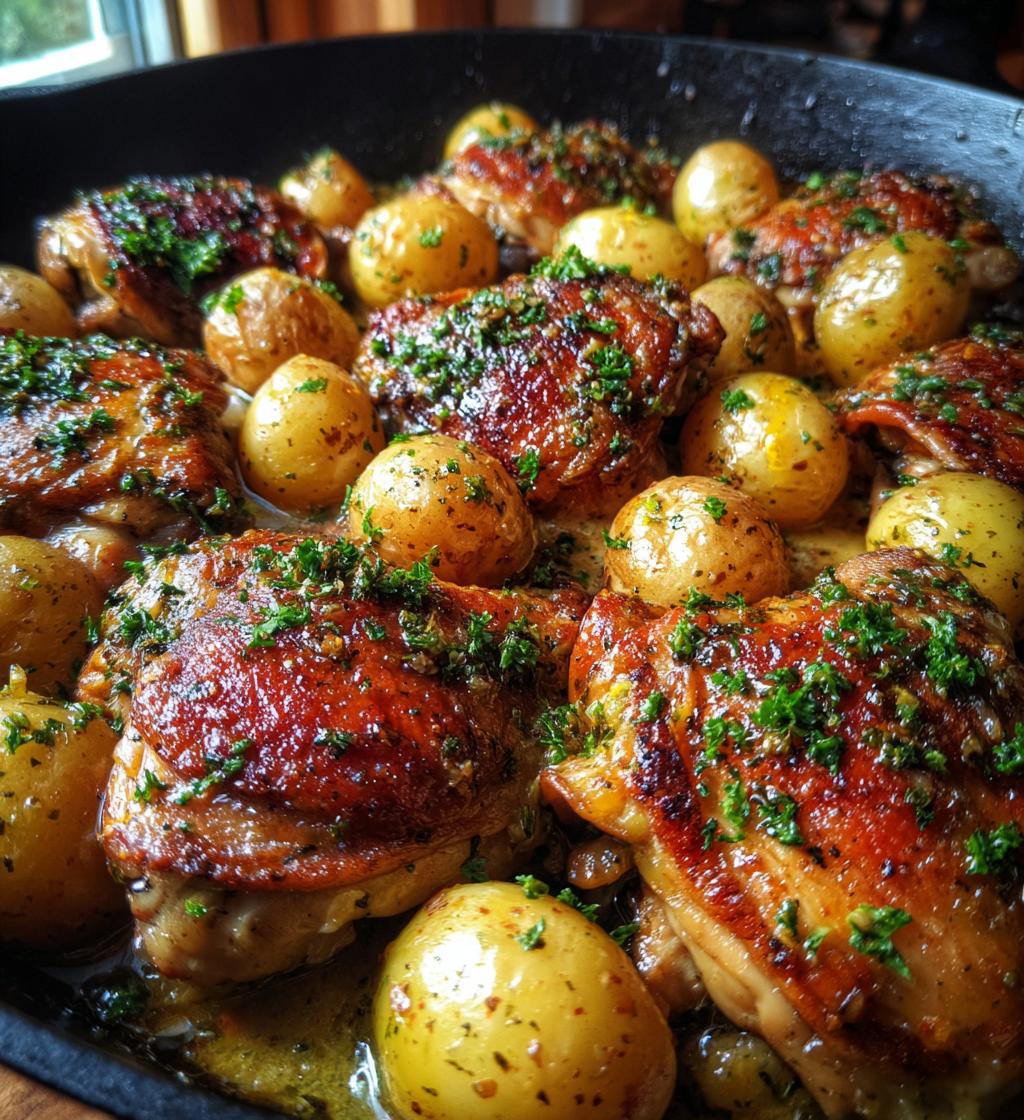 garlic butter chicken and potatoes skillet recipe - detail 1